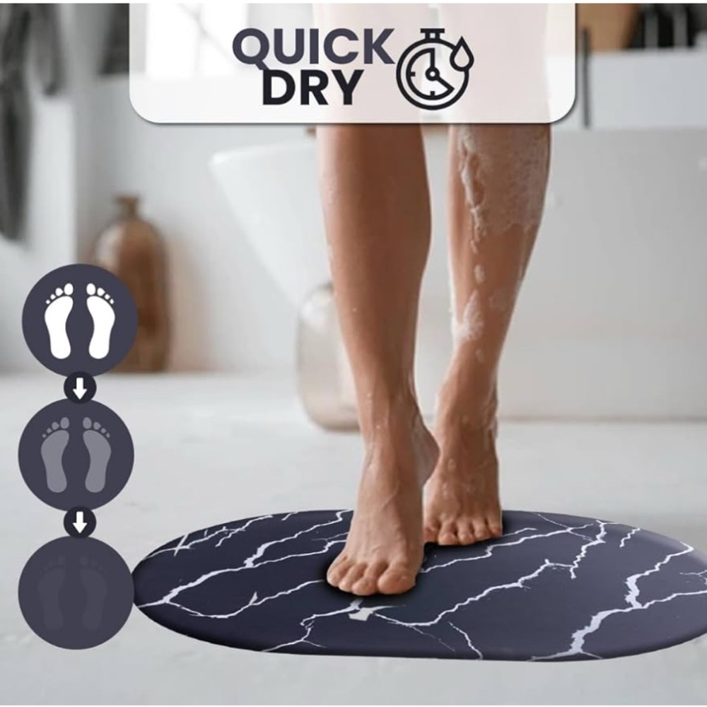 Quick Dry Marble Pattern Bath Mat - Absorbent Memory Foam Bathroom Rug